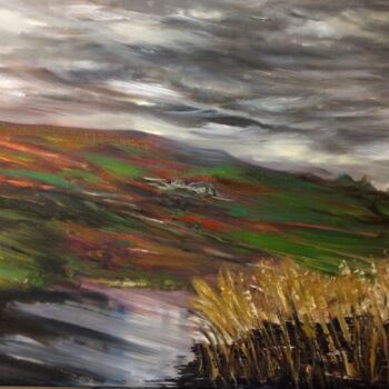 Painting titled "WINDY WEATHER  LAND…" by Steve Phillips, Original Artwork, Oil Mounted on Wood Stretcher frame