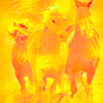 Цифровое искусство под названием "Trois chevaux d'or…" - Steve Awhtz, Подлинное произведение искусства, Цифровая живопись Ус…