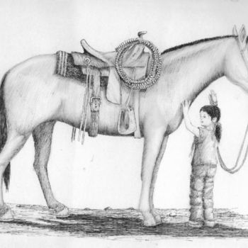Картина под названием "Girl Holding Horse…" - Steven Hawke, Подлинное произведение искусства