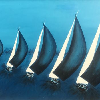 Painting titled "Les régates bleues…" by Steve Soobben, Original Artwork, Oil