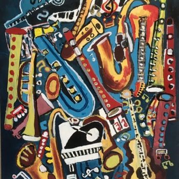 Painting titled "Composition musicale" by Steve Soobben, Original Artwork, Oil