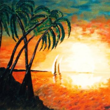 Painting titled "Coucher de soleil" by Steve Soobben, Original Artwork, Oil