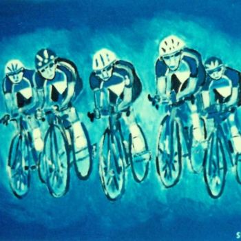 Peinture intitulée "Le sprint bleu" par Steve Soobben, Œuvre d'art originale
