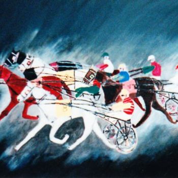 Peinture intitulée "Le trot a Longchamps" par Steve Soobben, Œuvre d'art originale