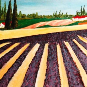 Peinture intitulée "Les champs de lavan…" par Steve Soobben, Œuvre d'art originale, Huile