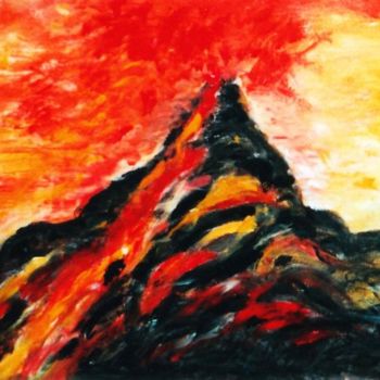 Peinture intitulée "La montagne en feu" par Steve Soobben, Œuvre d'art originale, Huile