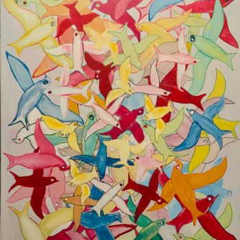 Pittura intitolato "les oiseaux des iles" da Steve Soobben, Opera d'arte originale, Olio