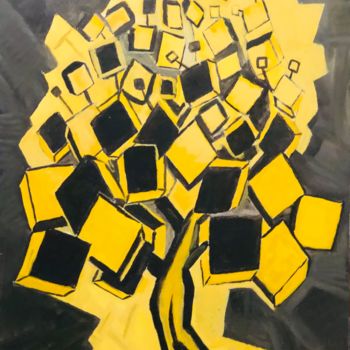 Painting titled "L'arbre jaune" by Steve Soobben, Original Artwork, Oil