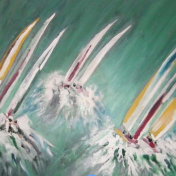 Painting titled "les vagues dans la…" by Steve Soobben, Original Artwork, Oil