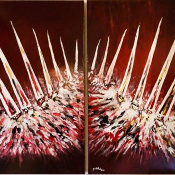 Malerei mit dem Titel "Les régates rouges…" von Steve Soobben, Original-Kunstwerk, Öl