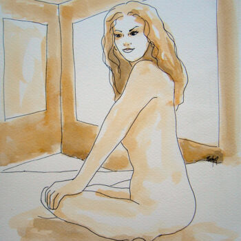 Drawing titled "Margarita au Studio" by Stewart Fletcher, Original Artwork, Ink