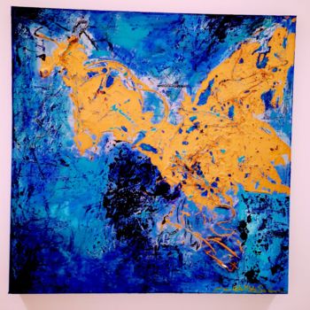 Painting titled "Gold over Blue" by Clotilde Soá, Original Artwork, Acrylic