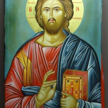 Painting titled "Jesus Pantokrator" by Maria Evaggelou, Original Artwork, Other