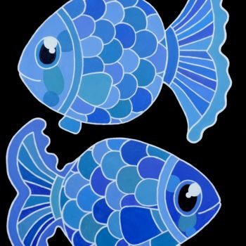 Pintura intitulada "les-poissons-80x60-…" por Stivell Perot, Obras de arte originais