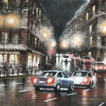 Malarstwo zatytułowany „Paris por la noche” autorstwa Stjepan Lezaic (Pepi), Oryginalna praca, Akwarela