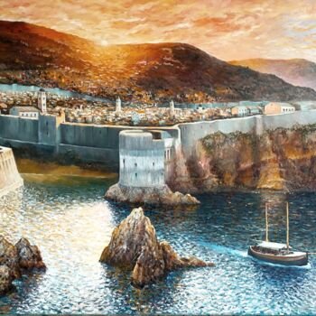 Peinture intitulée "Dubrovnik amanecer" par Stjepan Lezaic (Pepi), Œuvre d'art originale, Huile