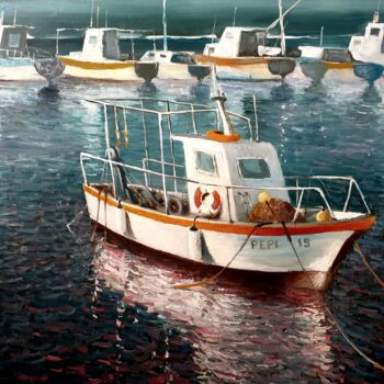 제목이 "Barcos de pesca ."인 미술작품 Stjepan Lezaic (Pepi)로, 원작, 기름