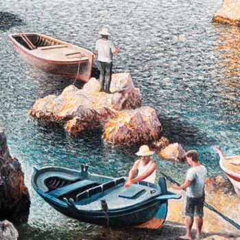 Картина под названием "Los pescadores" - Stjepan Lezaic (Pepi), Подлинное произведение искусства, Масло
