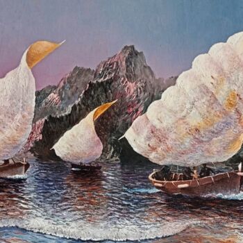 Painting titled "Barcos de los pesca…" by Stjepan Lezaic (Pepi), Original Artwork, Oil