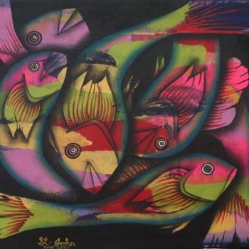 Pintura titulada "friendly fishes II" por St.John, Obra de arte original