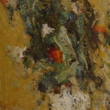 Painting titled "Flowers on the red…" by Stojan Pačov, Original Artwork, Oil