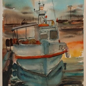 Pintura intitulada "Fishing boat." por Stoyanka Nikolova, Obras de arte originais, Aquarela