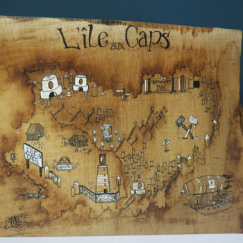 Painting titled "L'île aux caps" by Stratoster, Original Artwork, Marker