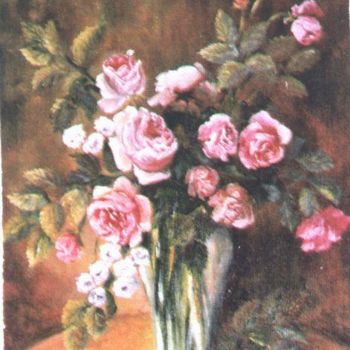 Painting titled "roses dans un vase" by Géraldine Streichert, Original Artwork, Oil