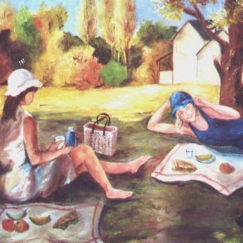 Картина под названием "pique-nique" - Géraldine Streichert, Подлинное произведение искусства, Масло
