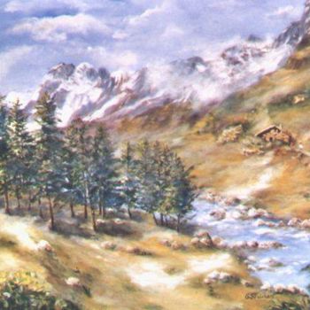 Peinture intitulée "paysage de montagnes" par Géraldine Streichert, Œuvre d'art originale, Huile