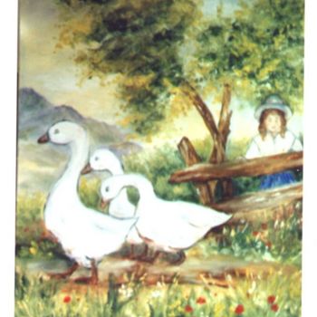 Painting titled "la fillette et les…" by Géraldine Streichert, Original Artwork, Oil