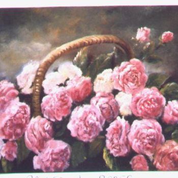 Painting titled "le panier de roses" by Géraldine Streichert, Original Artwork, Oil