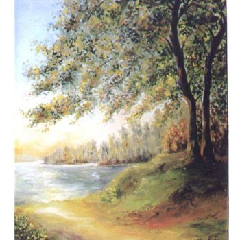 Peinture intitulée "sérénité au lac" par Géraldine Streichert, Œuvre d'art originale, Huile