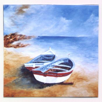 Картина под названием "les deux barques" - Géraldine Streichert, Подлинное произведение искусства, Масло