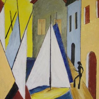 Peinture intitulée "au port" par Géraldine Streichert, Œuvre d'art originale, Huile