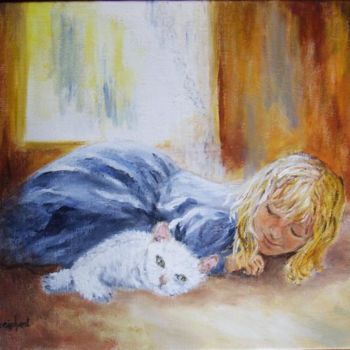 Painting titled "MITSOU, mon  chat" by Géraldine Streichert, Original Artwork, Oil