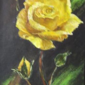 Ζωγραφική με τίτλο "la rose jaune" από Géraldine Streichert, Αυθεντικά έργα τέχνης, Λάδι