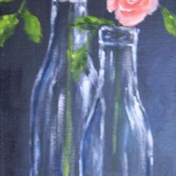 绘画 标题为“bouteilles et roses” 由Géraldine Streichert, 原创艺术品, 油