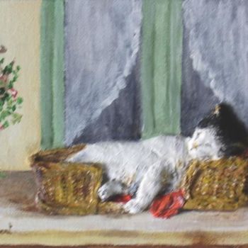 Malarstwo zatytułowany „repos du chat” autorstwa Géraldine Streichert, Oryginalna praca, Olej