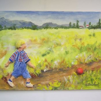 Peinture intitulée "le ballon rouge" par Géraldine Streichert, Œuvre d'art originale, Huile