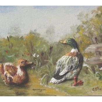 Peinture intitulée "les canards" par Géraldine Streichert, Œuvre d'art originale, Huile