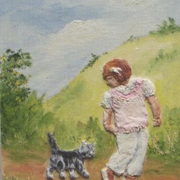 Peinture intitulée "fillette et le chat" par Géraldine Streichert, Œuvre d'art originale, Huile