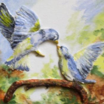Painting titled "couple d'oiseaux" by Géraldine Streichert, Original Artwork, Oil