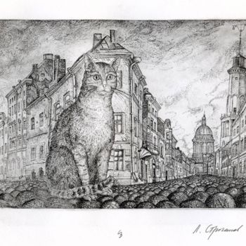 Incisioni, stampe intitolato "Cat in St.Petersburg" da Leonid Stroganov, Opera d'arte originale