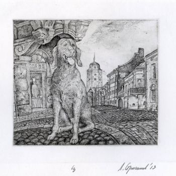 Εκτυπώσεις & Χαρακτικά με τίτλο "Dog in the Viborg-c…" από Leonid Stroganov, Αυθεντικά έργα τέχνης