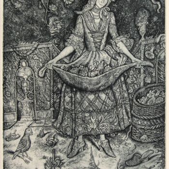 Incisioni, stampe intitolato "Flower Girl" da Leonid Stroganov, Opera d'arte originale
