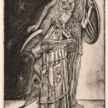 Estampas & grabados titulada "Owl and Minerva" por Leonid Stroganov, Obra de arte original, Otro