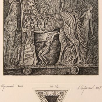 Incisioni, stampe intitolato "The horse of Troy" da Leonid Stroganov, Opera d'arte originale, Altro