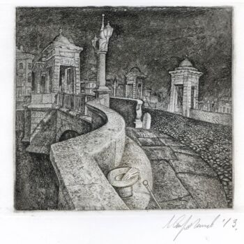 Gravures & estampes intitulée "Bridge of Kalinkin" par Leonid Stroganov, Œuvre d'art originale, Autre