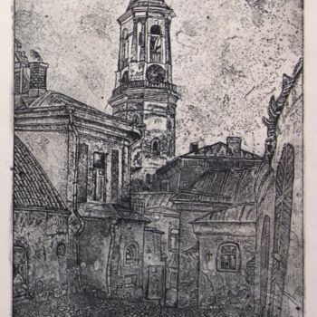 Estampas & grabados titulada "Old Clock Tower" por Leonid Stroganov, Obra de arte original, Aguafuerte